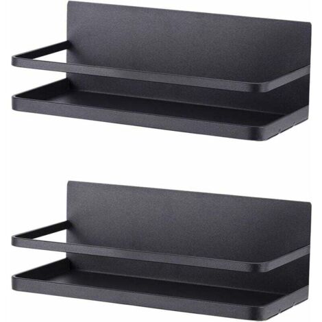 SHINING HOUSE Estante magnético para especias para refrigerador, estante magnético para especias, organizador para refrigerador, ahorro de espacio, 2 piezas, negro mate