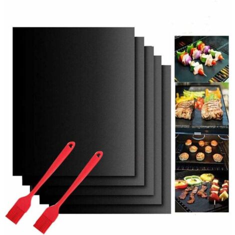 SHINING HOUSE Esterilla para hornear para barbacoa, juego de 5 alfombrillas para barbacoa, 40 x 33 cm, bandeja para hornear reutilizable, lámina de teflón, para barbacoa de gas, eléctrica y de carbón 