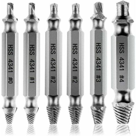 SHINING HOUSE Extractores de tornillos dañados pelados [6 piezas], extractor de tornillos, extractor de pernos rotos en acero HSS 4341, dureza mayor a 63 HRC, para pernos o tornillos dañados
