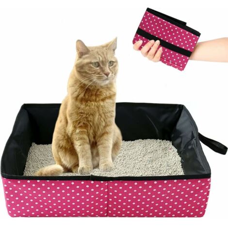 SHINING HOUSE Faltbare Katzentoilette, tragbare Reise-Katzentoilette, faltbare wasserdichte Katzentoilette, saubere Katzentoilette zu Hause und beim Camping im Freien, L (Pink)