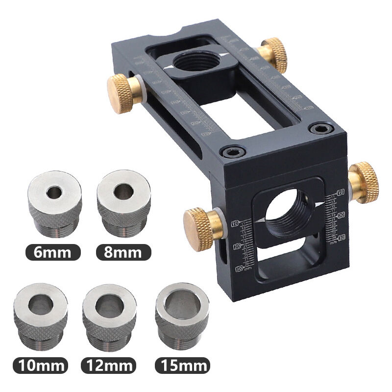 Shining House - Gabarit de perçage 2 en 1 pour le travail du bois, gabarit de poche réglable, kit de guide de perçage à 5 trous 6/8/10/12/15 mm, kit