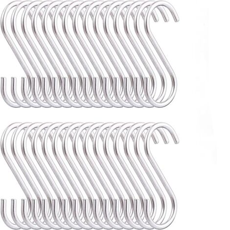 SHINING HOUSE Ganchos en forma de S para colgar, paquete de 30, ganchos de acero inoxidable resistentes, para cocina, exterior, jardín, ganchos para colgar ollas, sartenes, utensilios de cocina, tazas