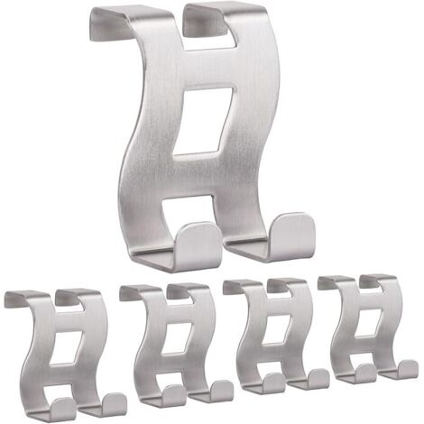 SHINING HOUSE Ganchos para puerta de acero inoxidable, modelo MH001-5, ganchos para puerta que no perforan, ideales para dormitorios, baños y cocinas, paquete de 5, 5 x 6 x 4,5 cm, color plateado