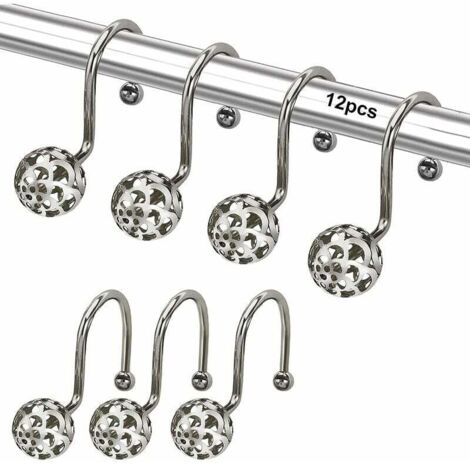 SHINING HOUSE Ganchos redondos para cortina de ducha, anillos para cortina de ducha, ganchos de decoración de baño a prueba de óxido, toallas, ropa, utensilios de cocina (12 piezas, plateado)