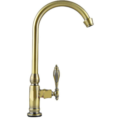 SHINING HOUSE Grifo de cocina de una sola manija de latón cepillado, grifo giratorio para fregadero de agua fría, grifo de lavabo con extracción para lavabo y lavado a mano, bronce antiguo