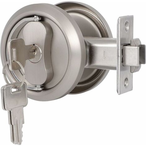 SHINING HOUSE Haustürschloss mit Schlüssel, Taschentürriegel aus satiniertem Nickel, 35–50 mm Zwei-Platten-Abstand, silbernes Schiebetürschloss, Haustürschloss