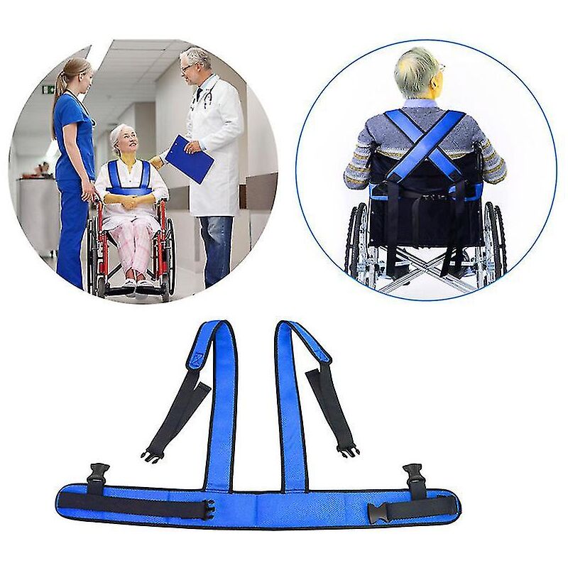 Shining House - Ceinture de sécurité pour fauteuil roulant gilet de soutien ceinture de sécurité réglable bande de contrainte pour patient âgé bleu