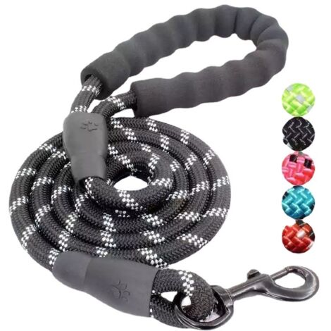 SHINING HOUSE Hundeleine, Hundeleine aus Seil mit weich gepolstertem Griff, stark reflektierenden Fäden, Kotbeuteln und Spender für Hunde, 1,5 m, Schwarz