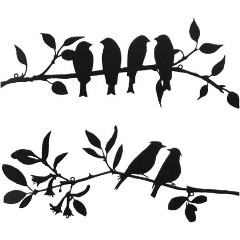 SHINING HOUSE Juego de 2 pájaros de metal sobre una rama, Decoración de pared de pájaros de metal, Decoración de pared en forma de hoja con silueta de pájaro, Decoración de jardín o balcón