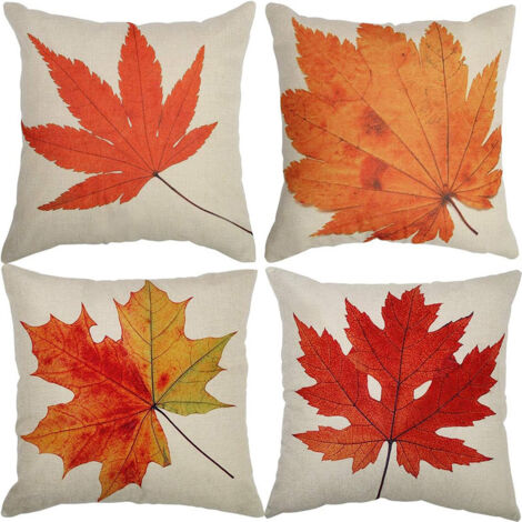 SHINING HOUSE Juego de 4 fundas de almohada decorativas de poliéster y lino para el día de Acción de Gracias, para sofá, coche, hogar, 45 x 45 cm (hoja de arce)