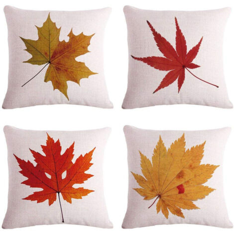 SHINING HOUSE Juego de 4 fundas de cojín, funda de cojín con hojas de otoño, fundas de almohada para sofá con decoraciones otoñales, decoración otoñal de lino y algodón.