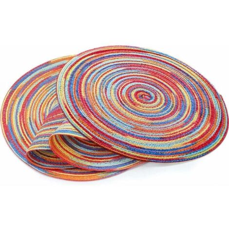 SHINING HOUSE Juego de 4 manteles individuales redondos de arcoíris de 30 cm para mesa de comedor, tejidos, resistentes a altas temperaturas, antideslizantes, lavables, manteles individuales con aisla