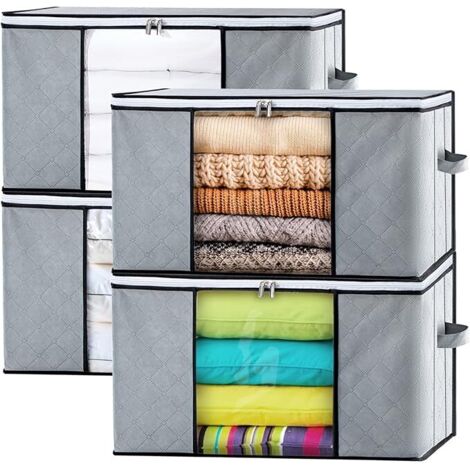 SHINING HOUSE Juego de 4 organizadores de ropa, caja de almacenamiento grande no tejida debajo de la cama con asa para guardar edredones, ropa, colchas, mantas, almohadas, juguetes, 60 x 40 x 35 cm, g
