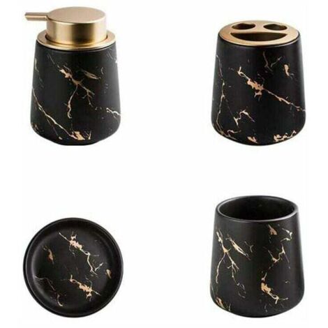 SHINING HOUSE Juego de accesorios de baño de cerámica de mármol de 1 pieza: dispensador de jabón, soporte para cepillo de dientes, vaso, jabonera, negro mate, 12,5 x 8,5 cm