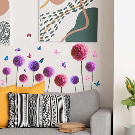 SHINING HOUSE Juego de pegatinas de pared de diente de león y mariposas, pegatinas de pared extraíbles para decoración de dormitorio y sala de estar