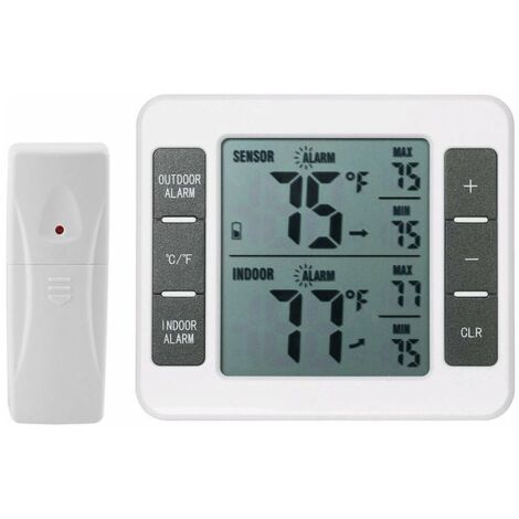 SHINING HOUSE Kabelloses digitales Thermometer für Kühlschrank, akustischer Alarm, Innen- und Außenthermometer mit Sensor, Gefrierschrank-Thermometer, Min./Max. Rekordtemperatur, 1 Sensor