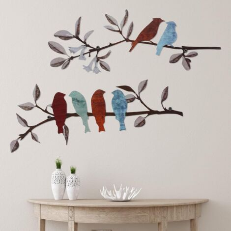 SHINING HOUSE Kit de decoración de pared con 2 pájaros de metal para colgar en la pared (color)