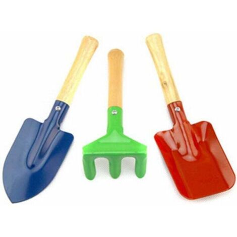 SHINING HOUSE Kit de herramientas de jardinería para niños, juego de herramientas de jardín de metal con mango de madera resistente, herramienta de jardinería segura, tamaño adecuado, 1 juego, decorac