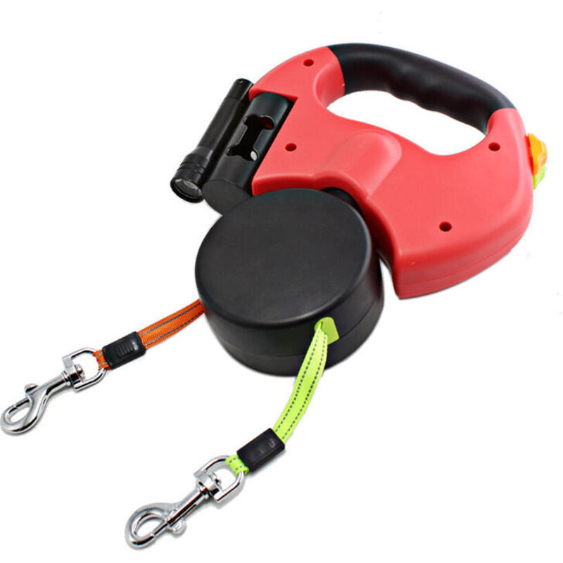 Laisse double rétractable pour chien avec deux cordes de 3 m, double laisse anti-emmêlement à 360° pour promener deux chiens jusqu'à 22,7 kg (rouge)
