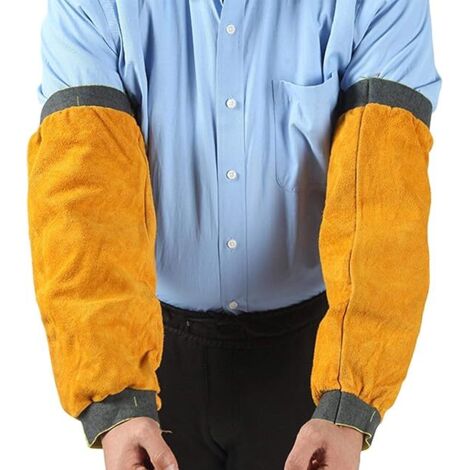 SHINING HOUSE Leder-Schweißärmel, Leder-Schweißärmel für Männer und Frauen, hitze- und flammbeständige Garten-Armschutzärmel, 39 cm Paar-Arbeitsschutzärmel