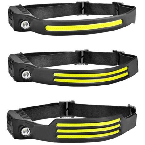 SHINING HOUSE Linterna frontal LED recargable, potente, resistente al agua, USB, 1200 mAh, COB XPE, para correr, acampar, andar en bicicleta, casco, pescar, reparar, trotar, niños, 3 piezas