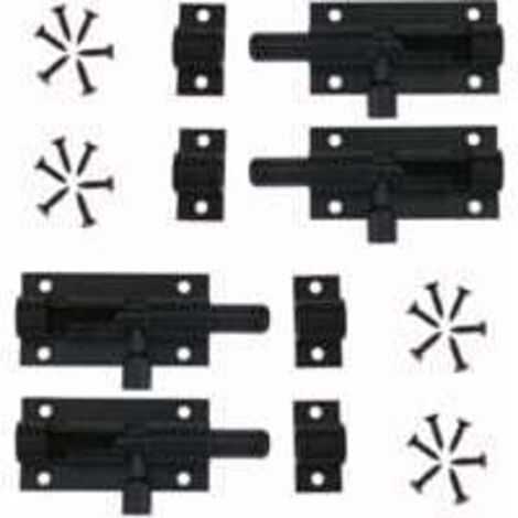 Shining House – Loquet et targette de porte en alliage d'aluminium noir – Lot de 4 pièces avec 24 vis – Résistant à l'usure et à la corrosion – Installation facile