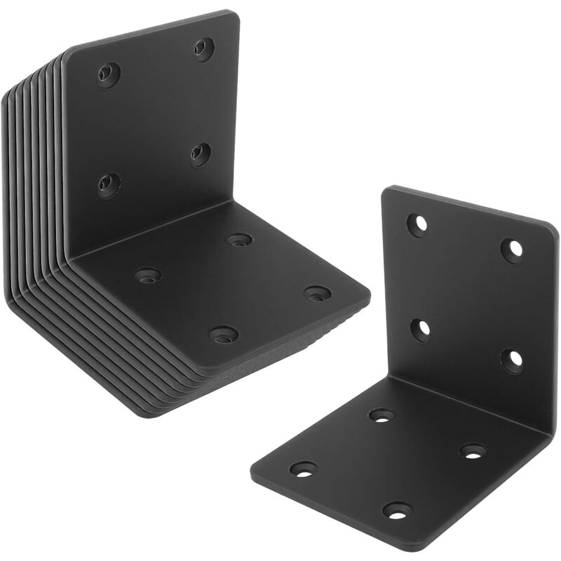 Lot de 10 Equerre de fixation, 70x70x50mm, épaisseur 2mm, cornières équerres métalliques, supports noirs en angle perforé en acie - Shining House