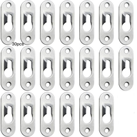 SHINING HOUSE Lot de 30 fixations métalliques à trou de serrure 43 mm x 16 mm pour suspendre miroirs et cadres photo aux meubles hauts - Argent-AquaForge