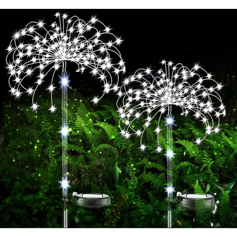 Lumière Solaire Extérieure Jardin, 2 Pièces 120 led Feu d'Artifice Solair IP65 Étanche Eclairage Exterieur Solaire Decoratif pour Patio Cour Pelouse