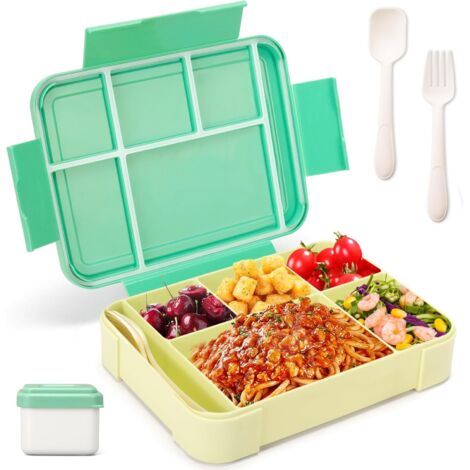 SHINING HOUSE Lunchbox, Bento-Box, Lunchbox aus Kunststoff für Erwachsene und Kinder, 1300 ml, Bento-Box, Mahlzeitenbox mit drei Fächern und Besteck, BPA-frei, mikrowellengeeignet (grün)