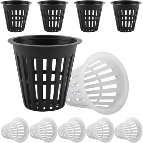 SHINING HOUSE Maceta de plástico reutilizable para cultivo hidropónico, cesta para plantas acuáticas, para hidroponía aeropónica, plantación de flores, jardinería, 50 unidades (25 negras, 25 blancas),