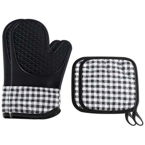 SHINING HOUSE Manoplas y agarraderas para horno, guantes de cocina, guantes de horno resistentes al calor, guantes de barbacoa antideslizantes con forro de algodón para cocinar, hornear, asar a la par