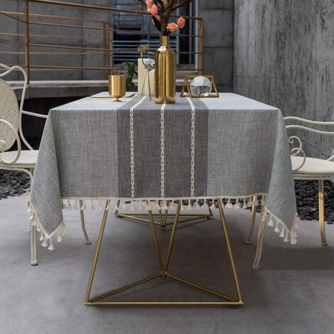 SHINING HOUSE Mantel rectangular para exterior, antimanchas, lavable, de tela, para mesa de comedor, cocina, picnic, diseño de pompones, decoración de mesa (rayas grises, 140 x 140 cm)