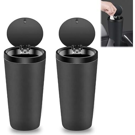 SHINING HOUSE Mini-Fahrzeug-Mülleimer mit Deckel: 2 Stück 800 ml tragbarer Auto-Mülleimer, Auto-Getränkehalter, tragbarer Mülleimer, für Auto, Küche, Büro, Zuhause (schwarz)