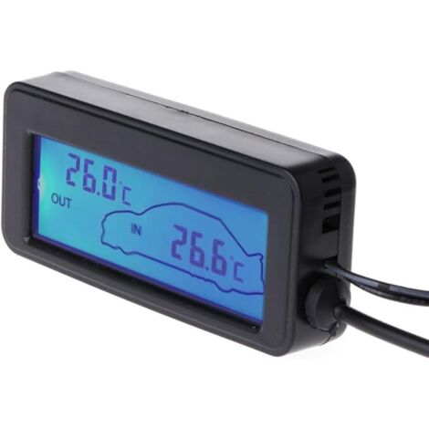 SHINING HOUSE Mini termómetro digital para interior y exterior de coche con pantalla LCD, 12 V y sensor de cable de 1,5 m