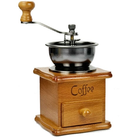 SHINING HOUSE Molinillo de café manual vintage de madera, molinillo de café de mano, ajuste grueso, molinillo de café de mano con compartimentos de cerámica