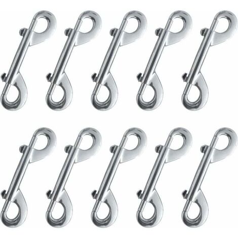 SHINING HOUSE Mosquetón de doble extremo, 10 piezas de clips de metal para cadena de gatillo de aleación de zinc, clips niquelados