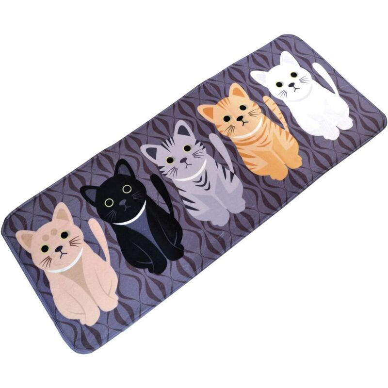 Shining House - Non-Slip Absorbent Flannel Kitchen Mat Dustproof Floor Mat Entrance Rug Bath Mat Cat Pattern Doormat 50x120cm