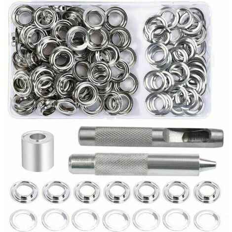 SHINING HOUSE Ösen-Set, 100 Sets Ösen, 12 mm Ösen, Planen-Reparatur-Set, mit 3-teiligen Ösen-Werkzeugen, Ösen-Set für Planen, Stoff, Vorhänge und Fertigung