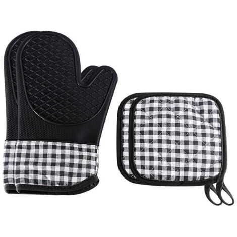 SHINING HOUSE Ofenhandschuhe und Topflappen, Küchenhandschuhe, hitzebeständige Ofenhandschuhe bis hin zu rutschfesten Grillhandschuhen mit Baumwollfutter zum Kochen, Backen, Backen, Grillen, Schwarz,