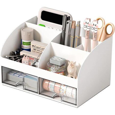 SHINING HOUSE Organizador de escritorio, almacenamiento de escritorio multifuncional, soporte para bolígrafos que ahorra espacio para la escuela, la oficina y el aula, color blanco