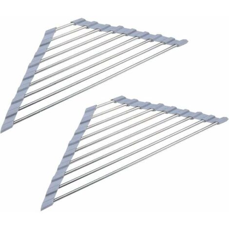 SHINING HOUSE ot de 2 escurridor triangular plegable de acero inoxidable para fregadero de cocina gris,