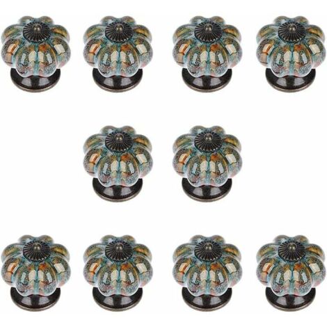 SHINING HOUSE Paquete de 10 pomos de cerámica con forma de calabaza de colores para armarios, alacenas de cocina y baño (azul)