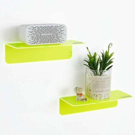 SHINING HOUSE Paquete de pequeños estantes de pared adhesivos para ampliar fácilmente el espacio de la pared: estantes de pared de acrílico sin perforaciones para dormitorios, baños y cocinas (verde n