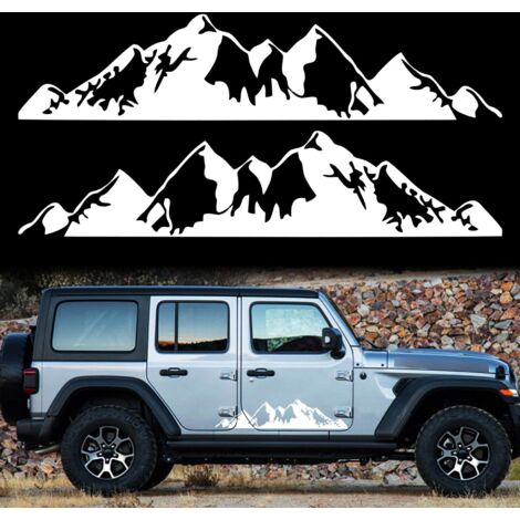 SHINING HOUSE Par de pegatinas de montañas de 75 cm para puerta lateral de coche, carrocería, nieve, montañas, calcomanía gráfica de vinilo decorativa para SUV, camiones, vehículos todoterreno, tamaño