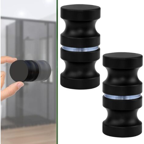 SHINING HOUSE pares de manijas redondas para puerta de ducha, perilla de metal para puerta de baño, perilla de vidrio para puerta de ducha para gabinete, armario, baño, oficina (negro)