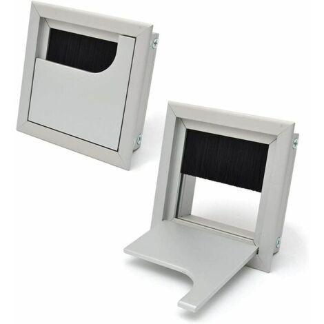 SHINING HOUSE Pasacables para escritorio, 80 x 80 mm, cubierta para cables para mesa de oficina, muebles para el hogar, aluminio anodizado, cuadrado plateado, 2 unidades