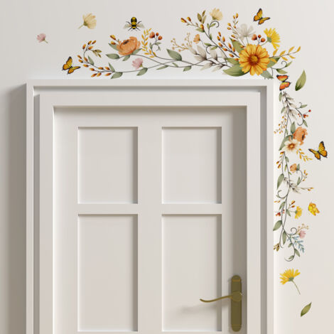 SHINING HOUSE Pegatinas de pared con diseño de plantas florales, pegatinas de pared con diseño de mariposas y flores, calcomanías de pared extraíbles, pegatinas decorativas para salas de estar, dormit