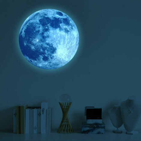 SHINING HOUSE Pegatinas de pared con forma de luna que brillan en la oscuridad, pegatinas fluorescentes luminosas para dormitorio, sala de estar, habitación infantil, 30 cm (Blu-Ray)