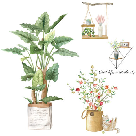 SHINING HOUSE Pegatinas de pared con hojas tropicales, calcomanías de pared con flores, mural de hojas de palmera, planta verde para dormitorio, sala de estar, sofá, fondo